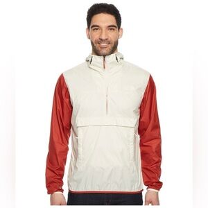 The North Face Red and White Windbreaker with High Collar